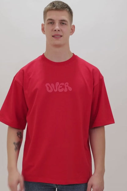 Over Red Graphic Drop Shoulder Oversized T-Shirt Puff Print Men