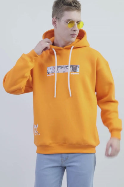 Anime Orange Graphic Drop Shoulder Oversized Digital 3D Puff Print Hoodie Men